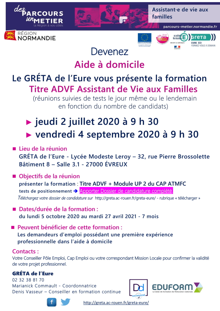 Formation Assistant De Vie Aux Familles Greta De L Eure